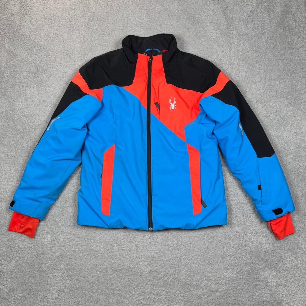 Spyder Boys Ski Jacket Size 18 Blue Orange Black Colorblock Full Zip Insulated